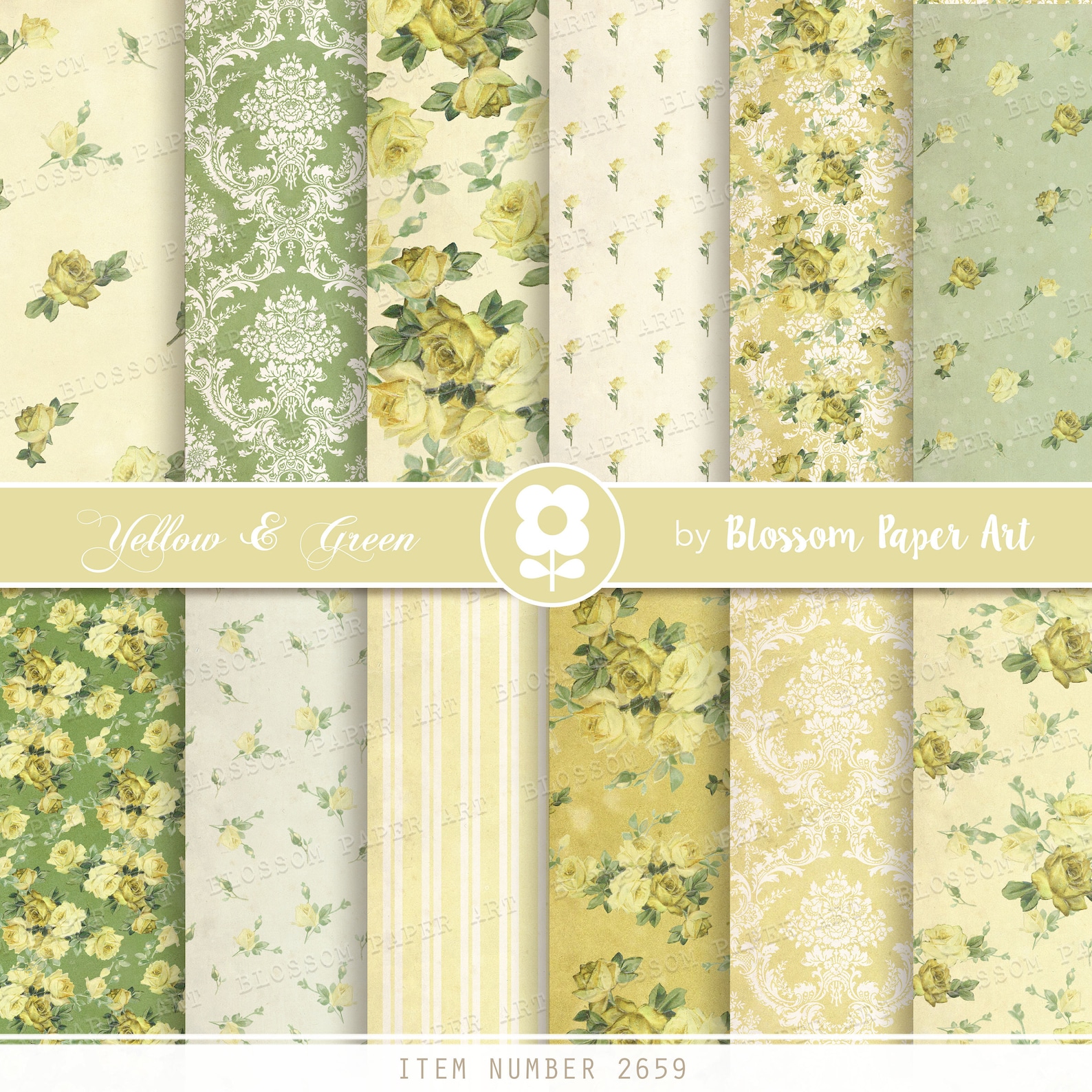 Vintage Digital Paper Scrapbook Paper Pack Yellow Etsy