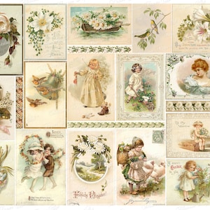 Junk Journal Ephemera, Cartoline vintage, Cartoline di auguri vintage, Immagini di diario, Foglio di collage digitale Download digitale 2914