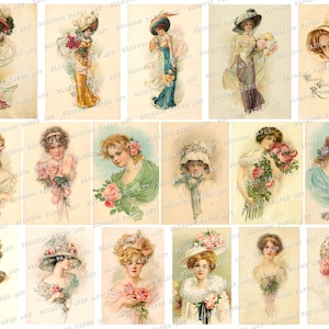 Junk Journal Cards, vintage Ephemera, Ladies Images, Printable Collage Sheet, Women Antique Illustrations Digital Download 2871