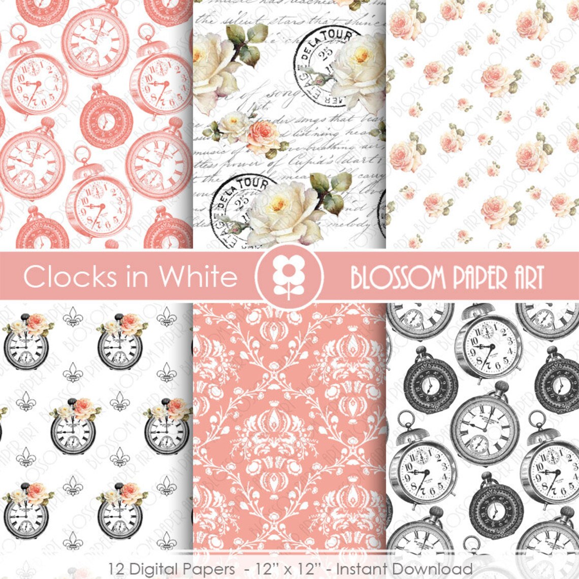 Shabby Chic Scrapbook Paper Rose Vintage Digital Paper Pack - Etsy