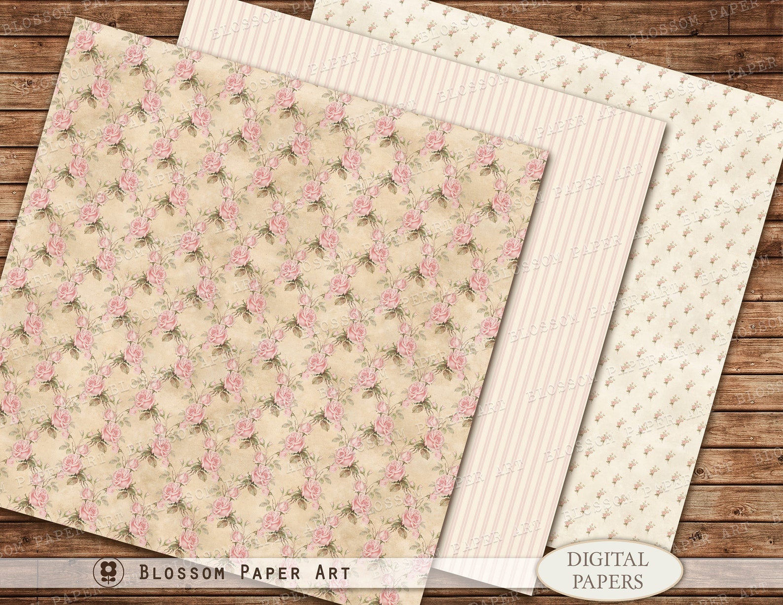 Rose Digital Paper Pack: Shabby Chic Scrapbook Designs (INSTANT ...