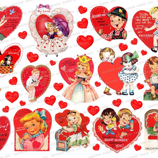 Vintage Valentine Images, Printable Digital Download Vintage Valentines Collage Sheet - Vintage Digital Scrapbook Instant Download 2809
