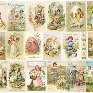 Cartoline di auguri pasquali, cartolina di Pasqua, effimero di Pasqua, cartoline retrò di Pasqua, foglio di collage digitale vintage download digitale 2894