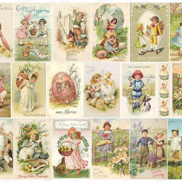 Easter Greeting Cards, Easter Postcard, Vintage Easter Ephemera, Easter Retro Cards, Vintage  Digital Collage Sheet Digital Download 2894