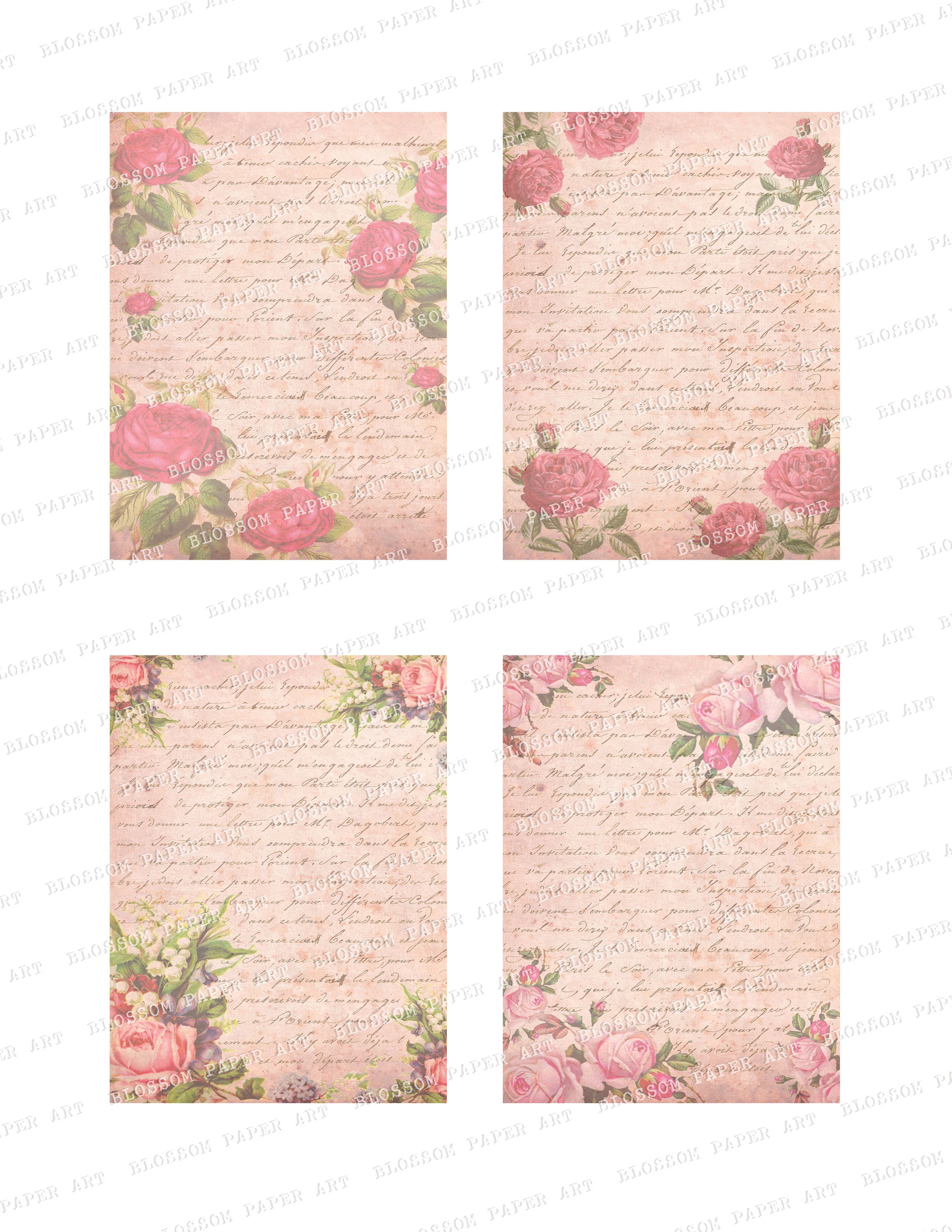 Vintage Rose Journaling Cards: Printable Floral Collage Sheets (digital ...