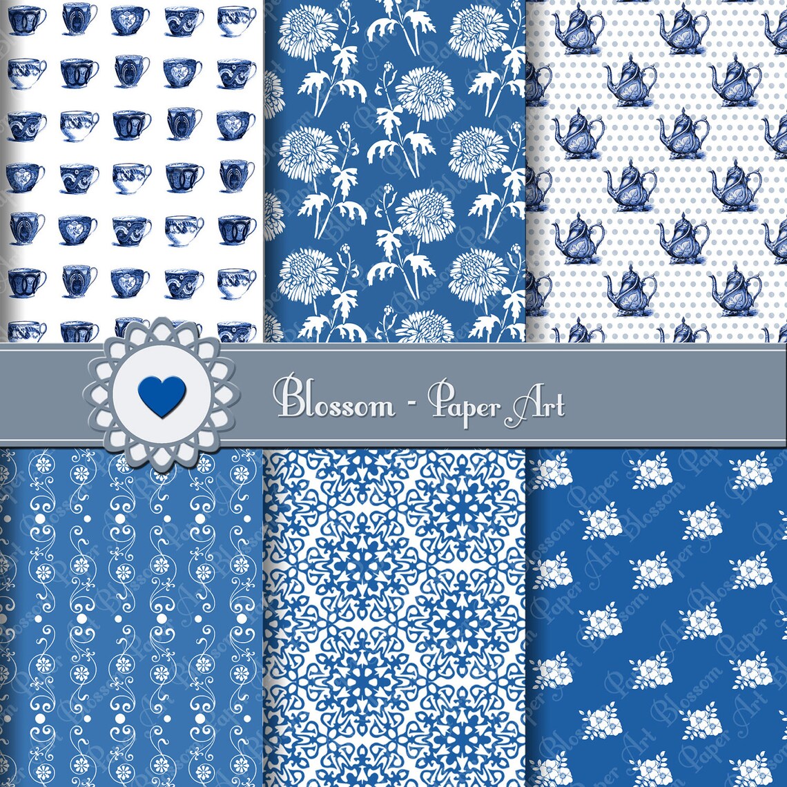 Digital Paper Blue and White Porcelain Digital Scrapbooking Etsy