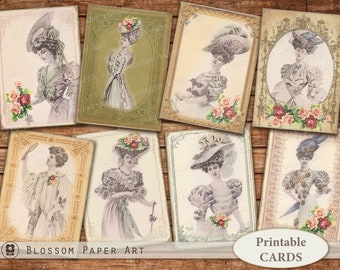 Vintage damescollageblad: afdrukbare kaarten voor ongewenste tijdschriften (digitale download)