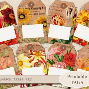 VINTAGE FLORAL Printable Tags Digital Collage Sheet Printable Sheet Paper Crafts Scrapbook, journaling tags 2243