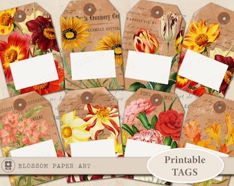 Afdrukbare vintage cadeaukaartjes met bloemen: scrapbookpapier (digitale download)