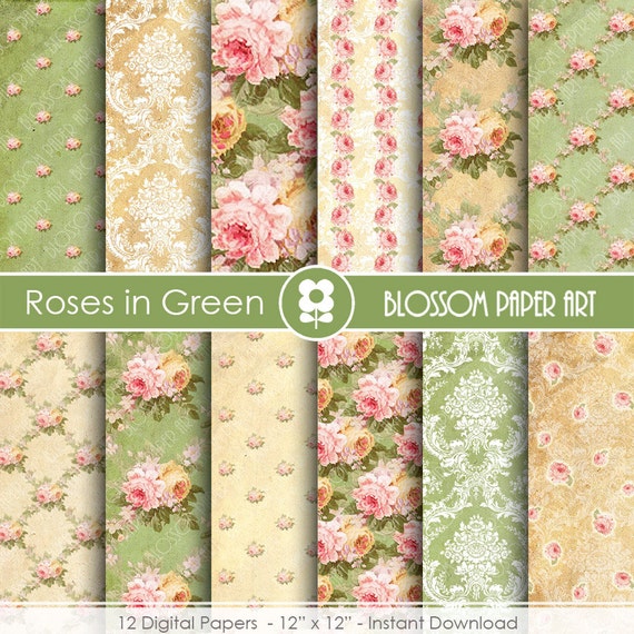Floral Scrapbook Paper Floral Digital Paper Roses Scrapbook Etsy