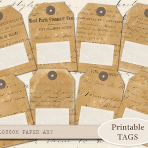 Digital Gift Tags OLD PAPER Printable Vintage Tags Digital Collage Sheet Printable Sheet Paper Crafts Scrapbook, journaling tags 2239
