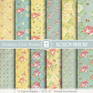 Blue Floral Vintage Digital Paper Pack: Rose Scrapbooking (Digital Download)