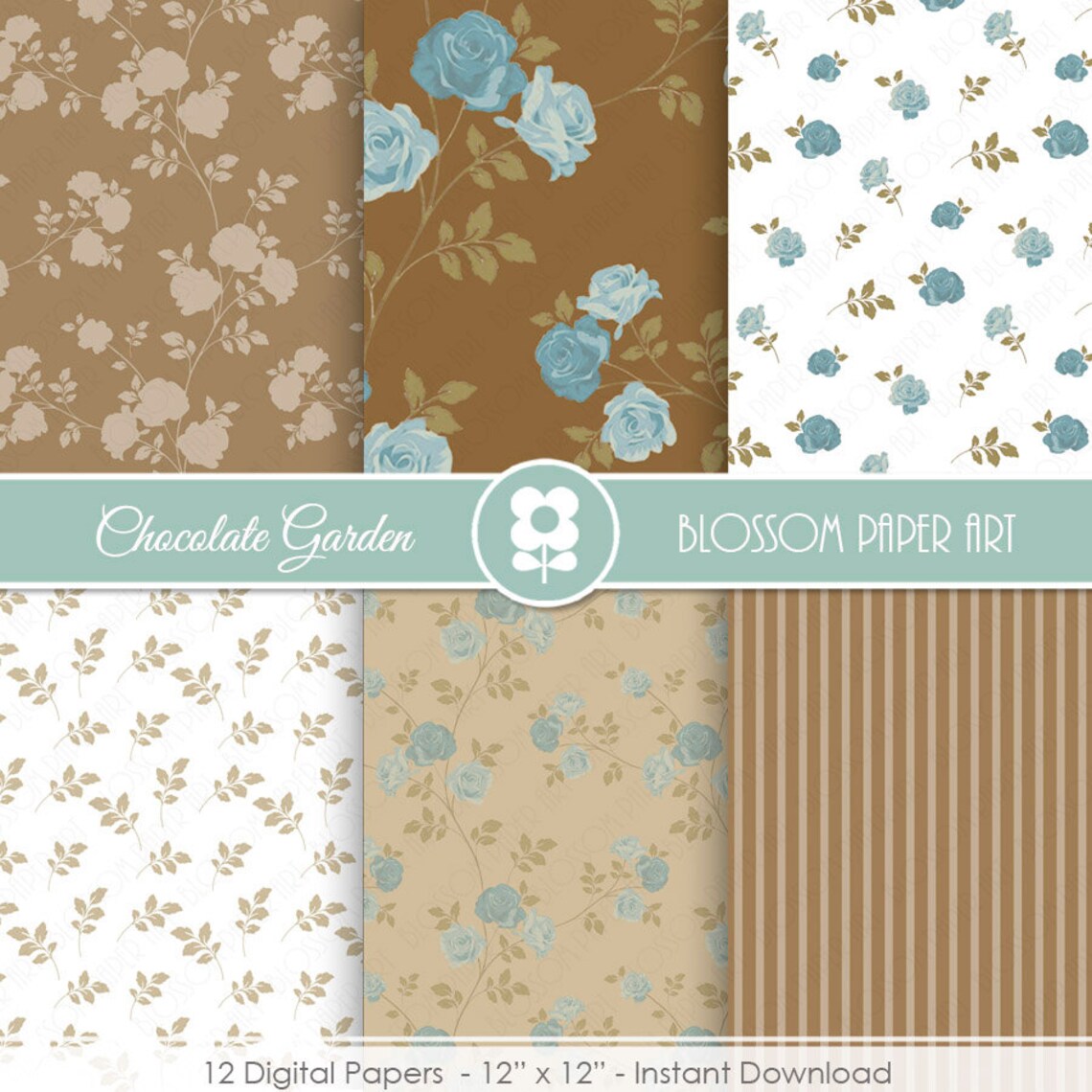 Brown Digital Paper Floral Scrapbooking Digital Paper Pack Etsy