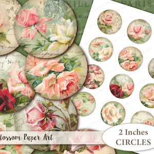 Vintage Floral 2 Inch Circle Stickers: Junk Journal Embellishments (Digital Download)