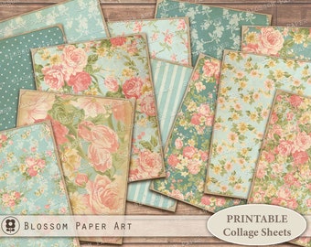 VINTAGE COLLAGE Floral Printable VIntage Floral Collage Digital Paper, Junk Journal, Scrapbook Floral Papers Instant Download 2297