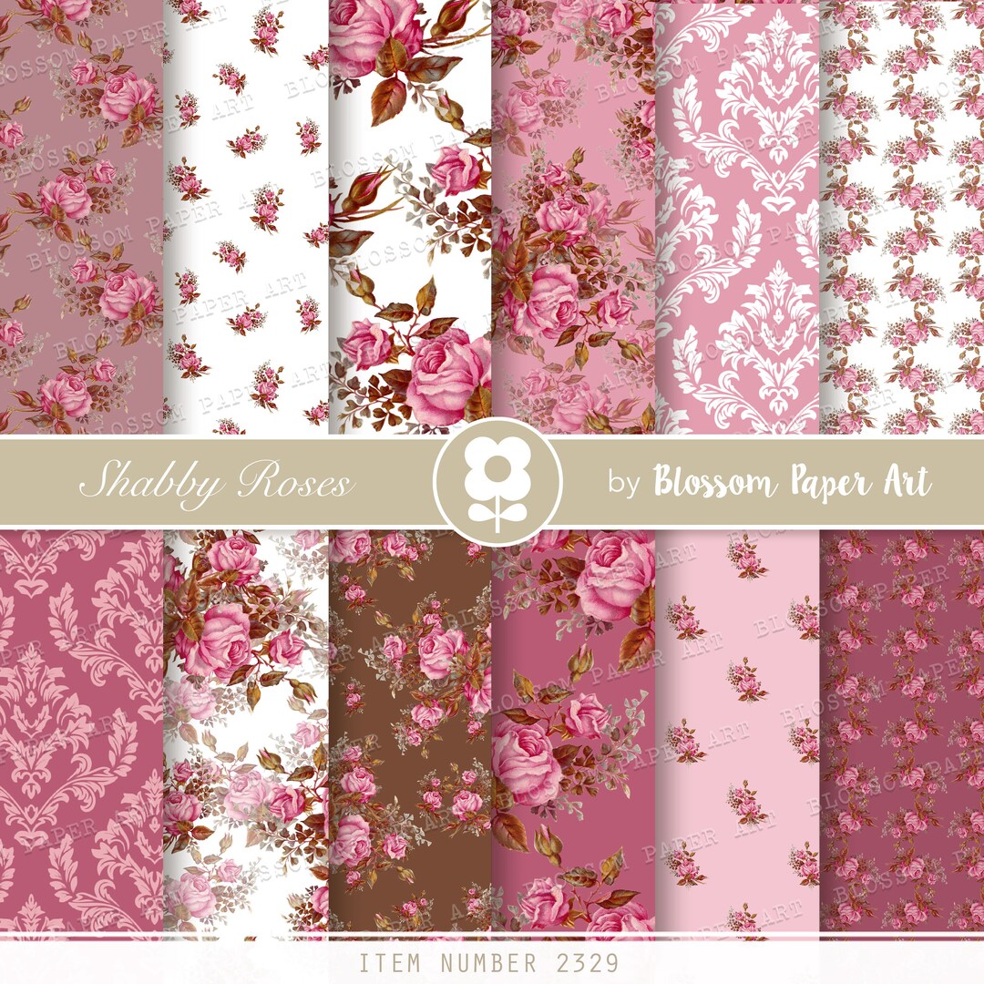 ROSES Digital Papers Pink Scrapbook Paper Pack Digital Paper Decoupage ...