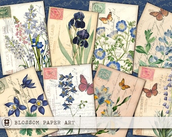Vintage Flower Printable Cards, Journaling and Scrapbook Collage Sheet (Instant Download) - 2200