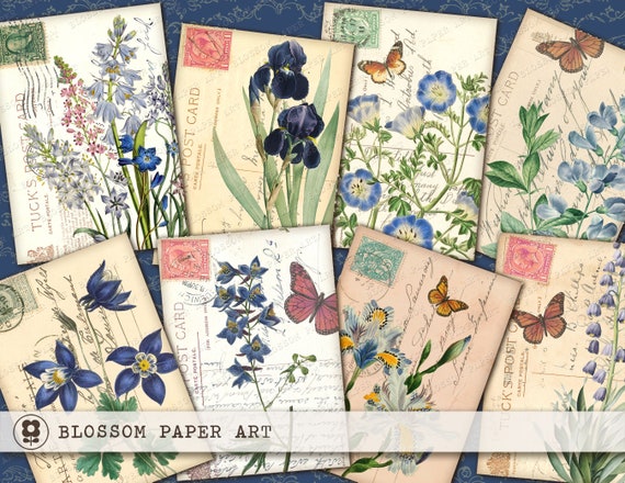Vintage Flower Printable Cards, Journaling and Scrapbook Collage Sheet (Instant Download) - 2200