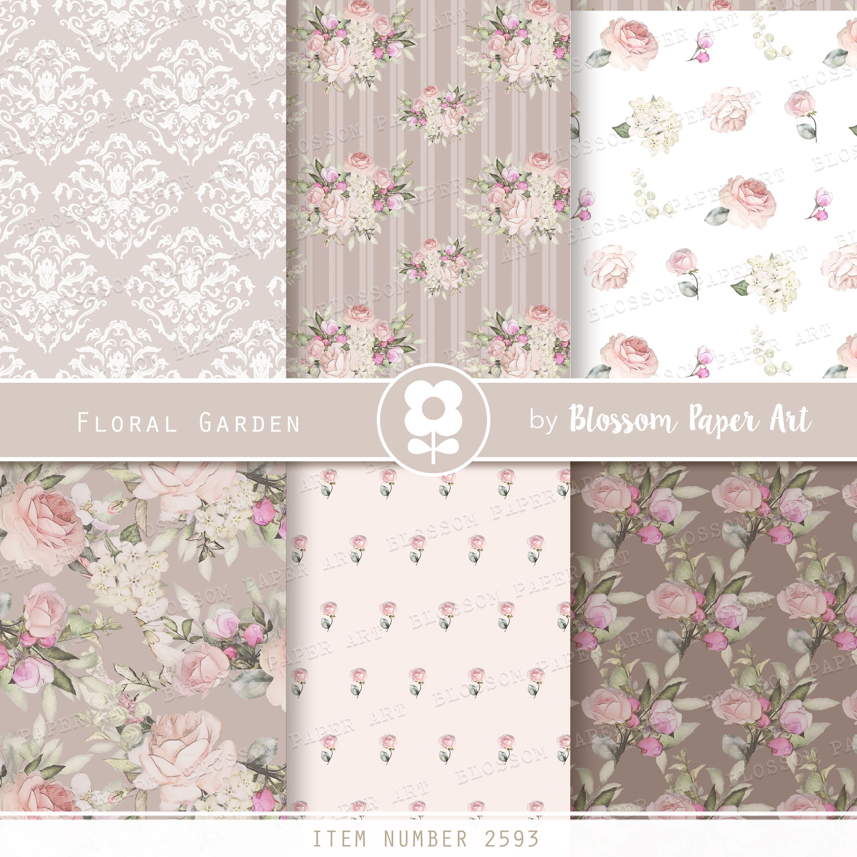 Pink Rose Digital Paper Pack, Floral Scrapbook Paper (instant Download ...