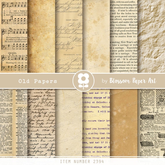 Old Paper Textures, Scrapbook Paper, Collage Sheet (Digital Download) - 2394