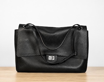 Slouchy Leather Shoulder Bag: Soft Cowhide Work Tote, Small or Large