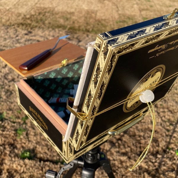 Field Box Easel (Pochade), Repurposed, J.C Newman Brick House, Cigar Box, Plein Aire box with tripod mount, Artist Tool and Gift