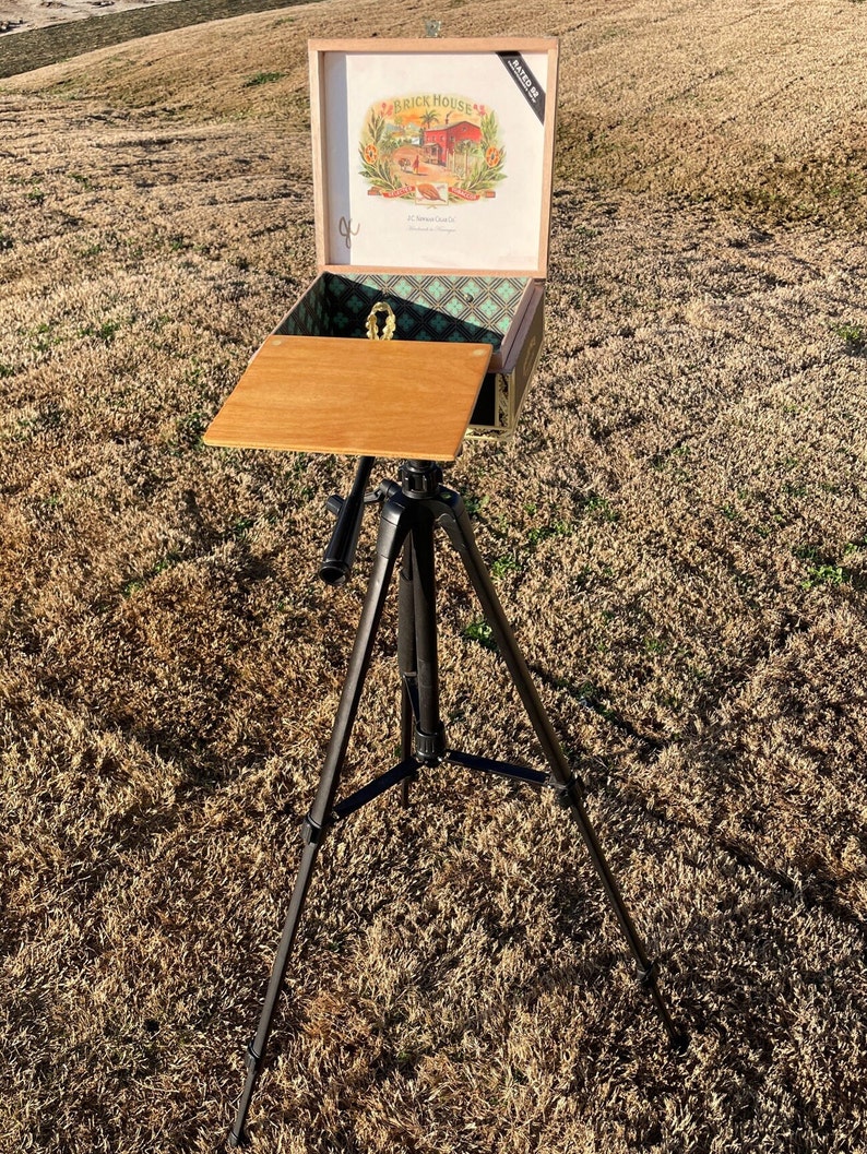 Field Box Easel pochade, Repurposed, J.C Newman Brick House, Cigar Box