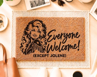 Except Jolene Welcome Mat, Funny Country Music Doormat, Retro Western Coir Rug, Southern Porch Decor, Housewarming Gift for Music Lover