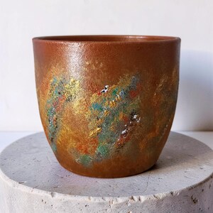 Abstract hand-painted ceramic flower pot, unique piece.