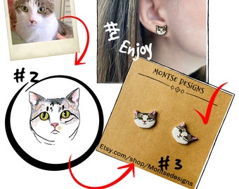 Custom Cat Stud Earrings: Personalized Pet Portrait Gift