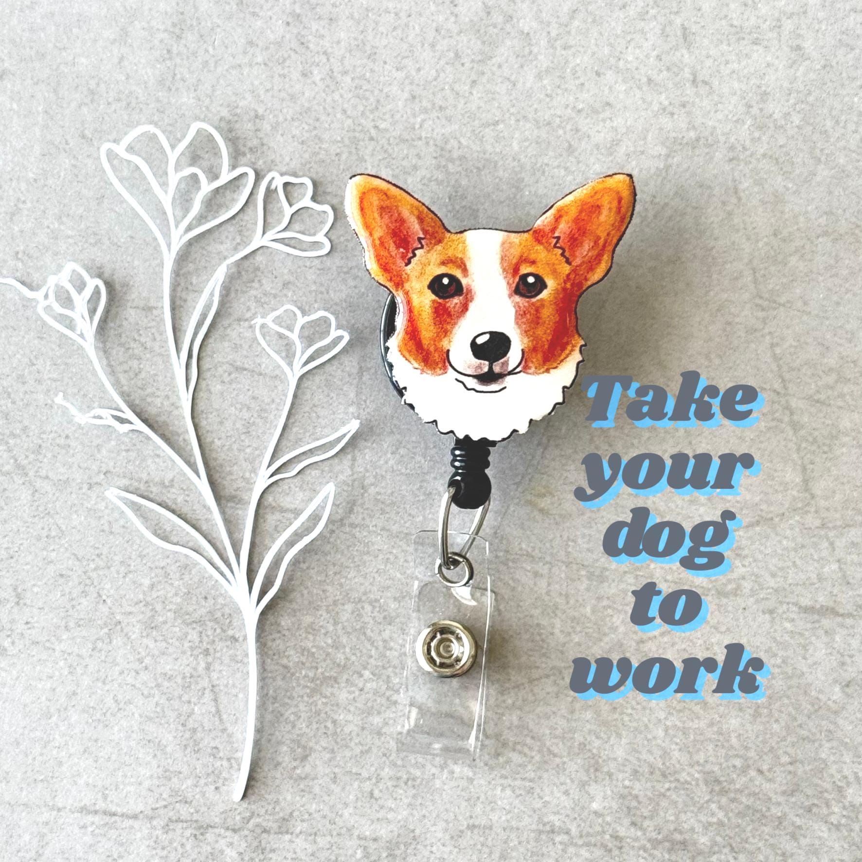 Corgi Dog Badge Holder Retractable ID Reel Dog Lover Vet Nurse Teacher Gift Customizable Pet Accessory Office Worker ID Clip Gift Idea