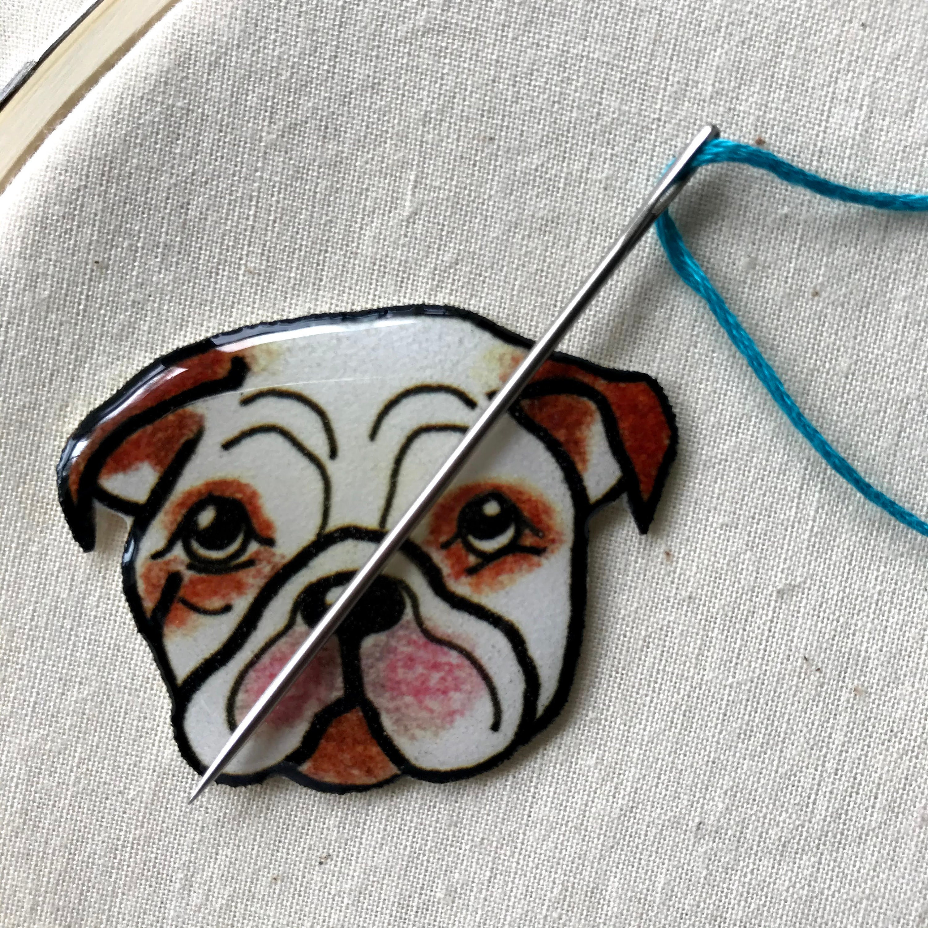 Dogs - Bulldog 1-1/8” Fabric Needle Minders - Magnetic - Cross Stitch,  Needlework, Quilting, Embroidery, Sewing - Nanny Minder WIP