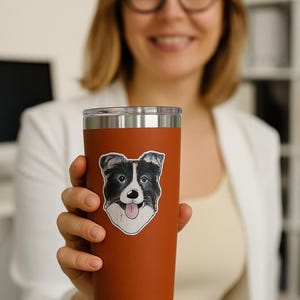 Tricolor Pomeranian Dog Sticker Vinyl Decal Hand-drawn Illustration flower Accessory Water Bottle Decoration 3 Sizes Dog Lover Gift Idea Vet