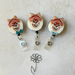 Pomeranian Dog Badge Holder Retractable ID Reel Dog Lover Vet Nurse Teacher Gift Customizable Pet Accessory Office Worker ID Clip