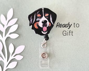 Bernese Mountain Dog Badge Holder Retractable ID Reel Dog Lover Vet Nurse Teacher Gift Customizable Pet Accessory Office Worker ID Clip