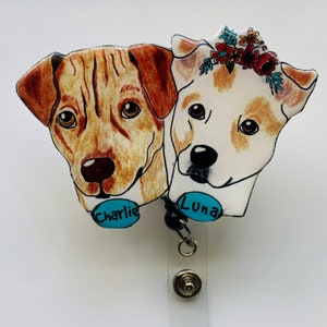 Custom 2 dogs badge reel gift custom dog badge reel nurse badge reel nursing badge reel cute badge reel gift vet tech gift vet gift