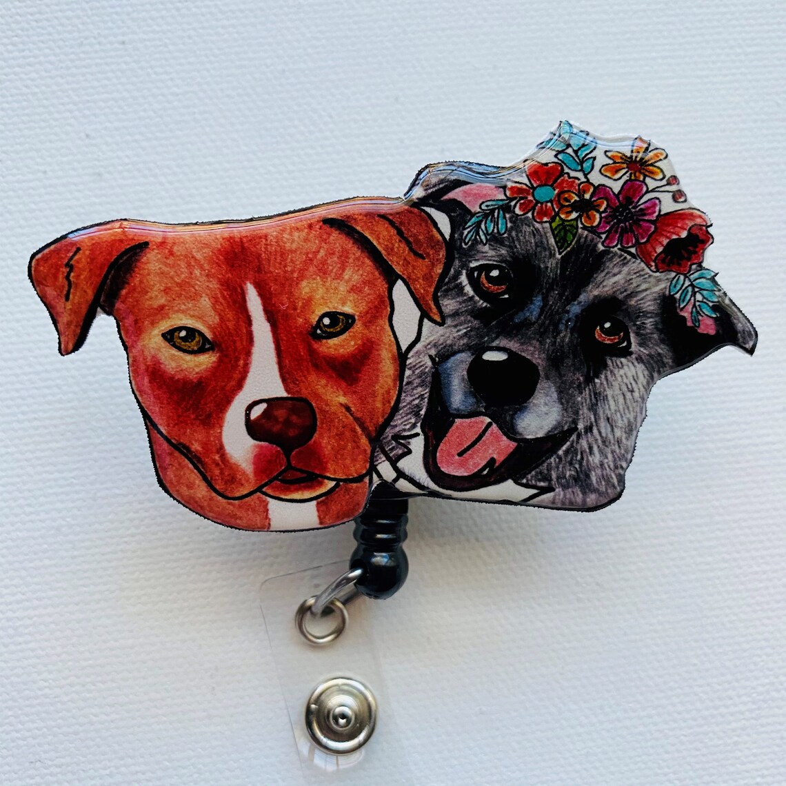 Custom 2 dogs badge reel gift custom pet badge reel nurse Etsy