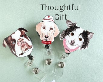 Custom Dog Badge Reel Gift Idea For Nurse ID Holder For Pet Lover RTT Badge Reel For Veterinarian Pet Image For Dog Cat Mom Stocking Stuffer