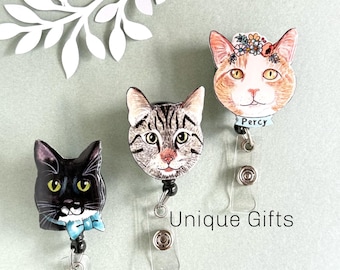 Custom Cat Badge Reel Gift Idea For Nurse ID Holder For Pet Lover RTT Badge Reel For Veterinarian Pet Image For Dog Cat Mom Stocking Stuffer