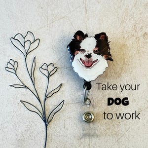 Tricolor Pomeranian Badge Reel Nurse ID Holder Customizable Badge Cute Work Badge Retractable Dog ID Hospital Pet Accessory Vet Tech Gift