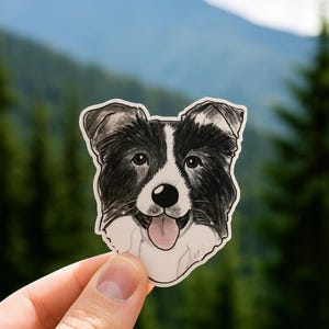 Adesivo in vinile con raffigurazione di un cane Border Collie, illustrazione disegnata a mano, accessorio per berretto da infermiera, decorazione per bottiglia d'acqua, 3 misure, idea regalo per amanti dei cani e veterinario.