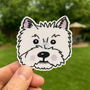 Adesivo in vinile con raffigurazione di un cane Westie, illustrazione disegnata a mano, accessorio per papillon, decorazione per computer portatile, 3 misure, idea regalo per amanti degli animali, mamma e papà, veterinario e tecnico.