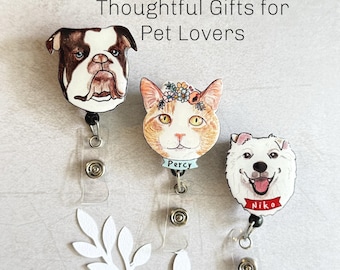 Nurse Badge Reel Personalized Pet Portrait: Vet Tech Gift, Dog Cat ID Holder