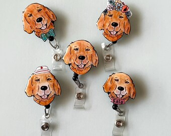 Golden Retriever Dog Badge Reel: Customizable Pet ID Holder