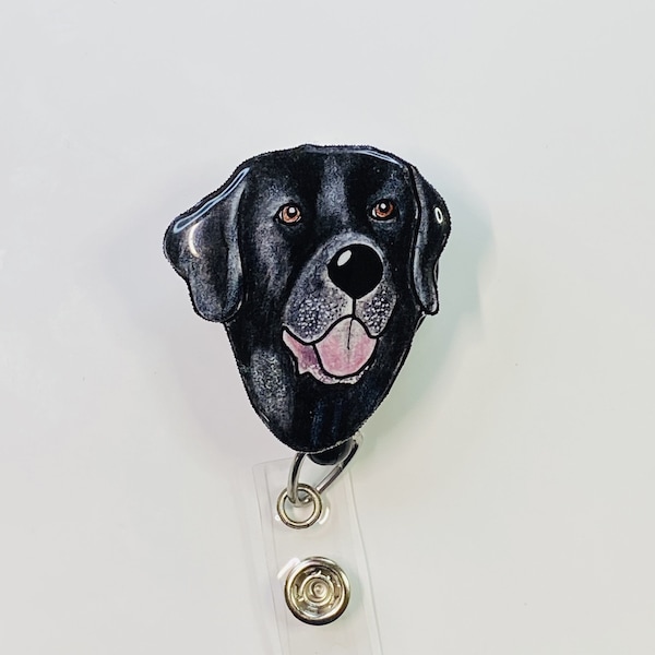 Black Lab Badge reel, dog gift, pet nurse badge reel, nurse ID holder, vet tech, dog mom, pet lover