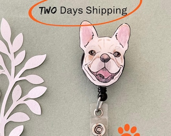 French Bulldog Badge Reel  Personalized Badge Holder Nurse Badge Reel Custom ID Holder Medical Badge Holder Retractable Dog Vet Tech Gift