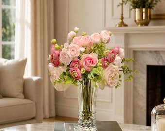 Elegant Parijse ontwerp Premium fijnste gemengde roze roos arrangement, middelpunt, modern eettafel middelpunt, decor in Franse stijl