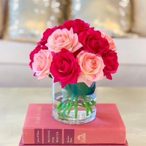 Real Touch Roses Pink Flowers Arrangement - High Quality Floral Arrangement - Luxury Roses Arrangement Home Decor Design