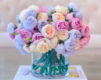 Silk Peonies Centerpiece: Pink, Purple & Champagne Faux Floral Arrangement