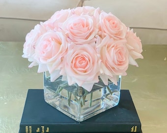 Blush Pink Rose Arrangement: Real Touch Floral Centerpiece